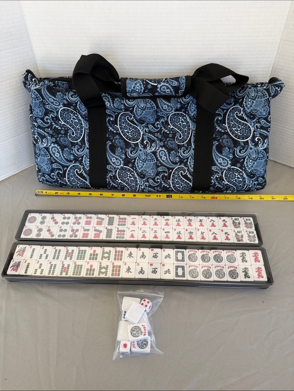 American Mahjong Set Sealed Tiles Blue Paisley Travel Carry Bag and Accessories - Picture 7 of 12